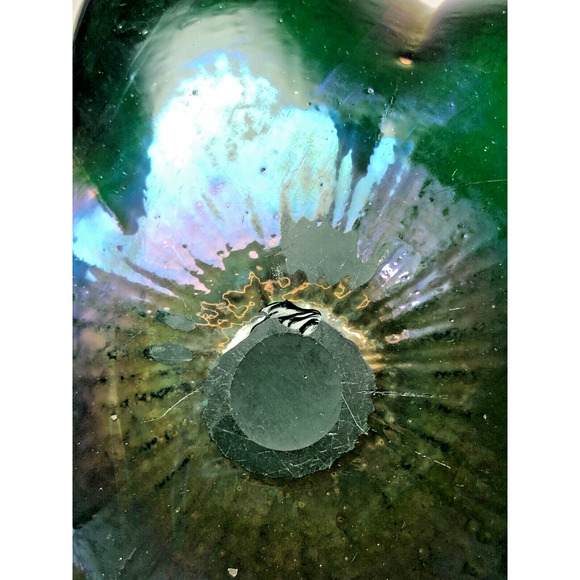 Finely Made Handblown Green Iridescent Studio Art Glass Bowl Unsigned Scalloped - Picture 6 of 7